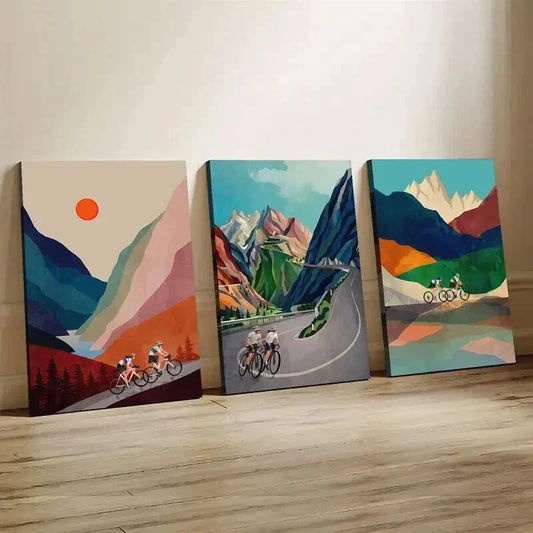 3pcs Vibrant Cycling Couple Scenic Landscape Wall Art Set Canvas Framed 40x60cm - High Quality Print 100% Australian Made Wall Canvas Ready to Hang
