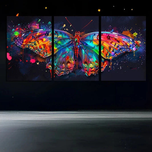 3pcs Butterfly Colourful Flowers Metal Print Ready to Hang Art