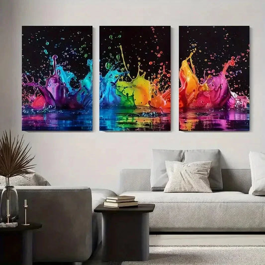 3pcs Colorful Ink Splash Vibrant Abstract Liquid Metal Print Ready to Hang Art