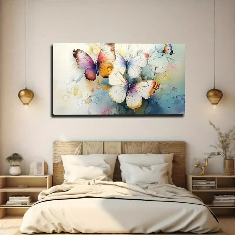 Abstract Colorful Butterflies Wall Art canvas office home room framed 120x60cm