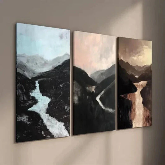 3pcs Tranquil Valley Landscapes with Waterfalls Wall Art Set Canvas Framed 40x60cm - High Quality Print 100% Australian Made Wall Canvas Ready to Hang