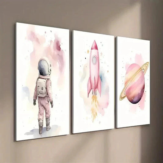 3pcs Astronaut & Rocket Themes Wall Art Set Canvas Framed 40x60cm - High Quality Print 100% Australian Made Wall Canvas Ready to Hang