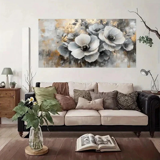 Abstract Floral Modern Vintage Wall Art Canvas Office Home Room Framed 80x45cm