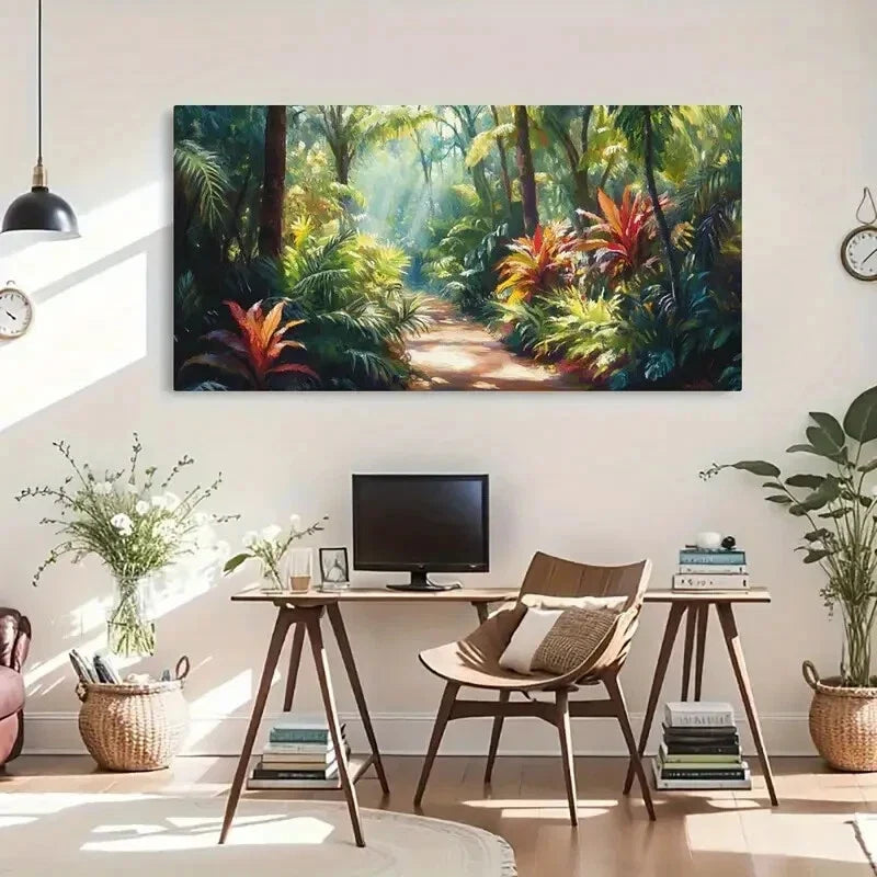 Tropical Jungle Path Décor Wall Art Canvas Office Home Room Framed 120x60cm