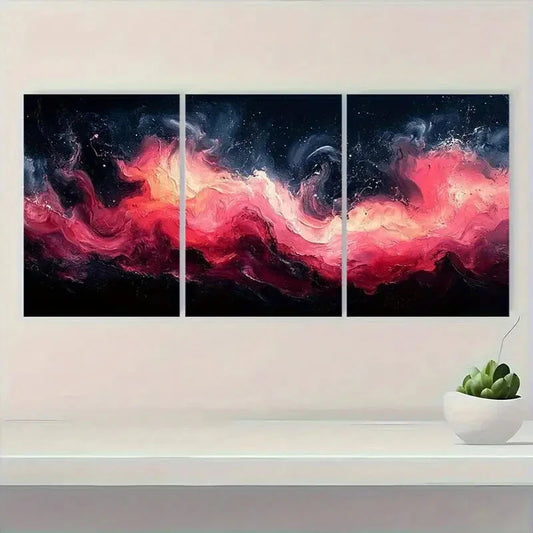 3pcs Black Mural Abstract Painting Metal Print Ready to Hang Art