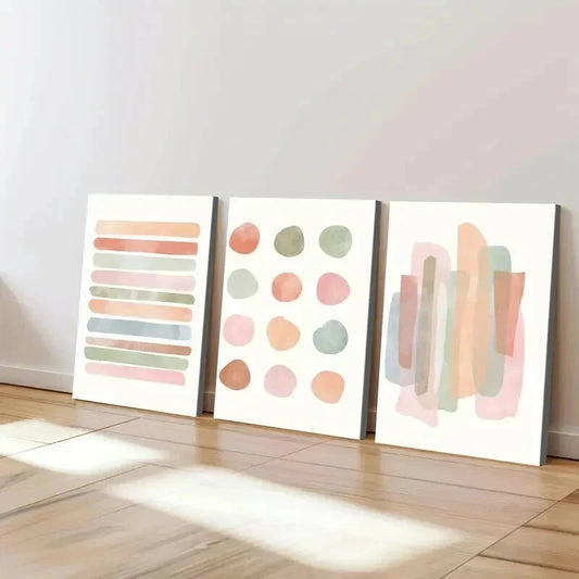 3pcs Abstract Geometric Beige Bold Lines Colour Wall Art Set Canvas Framed 40x60cm - High Quality Print 100% Australian Made Wall Canvas Ready to Hang