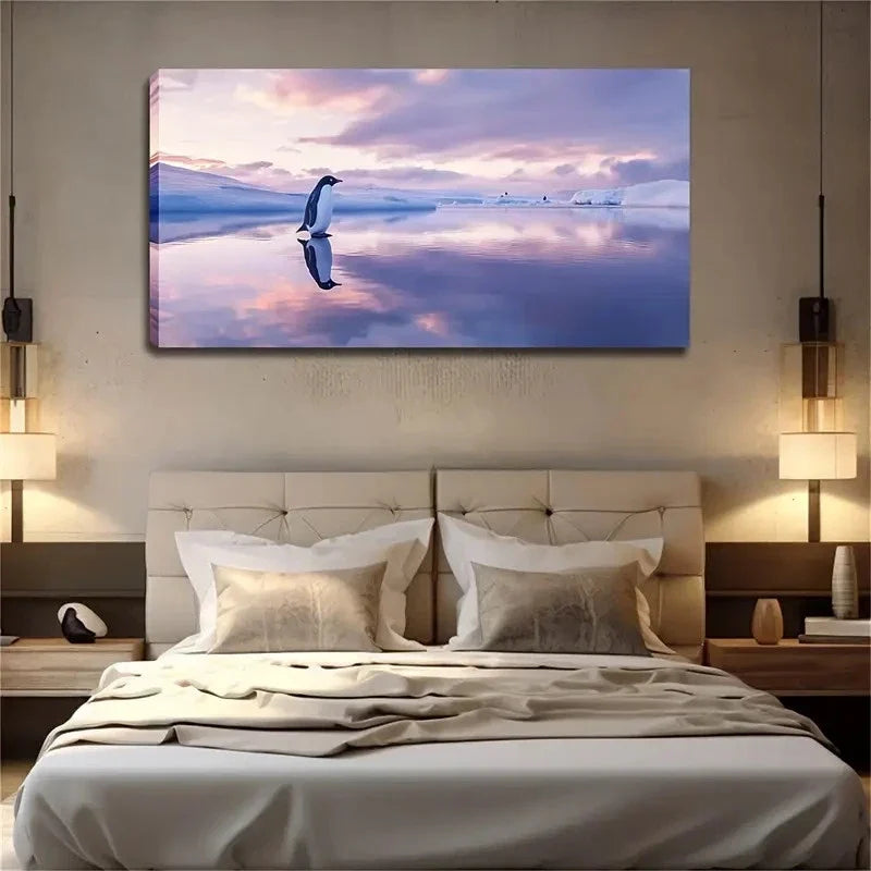 Minimalist Winter Penguin Wall Art Canvas Office Home Room Framed 120x60cm
