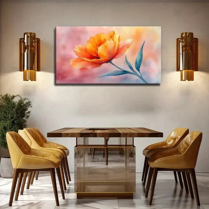 Vibrant Orange Poppy Nature Wall Art Canvas Office Home Room Framed 80x45cm