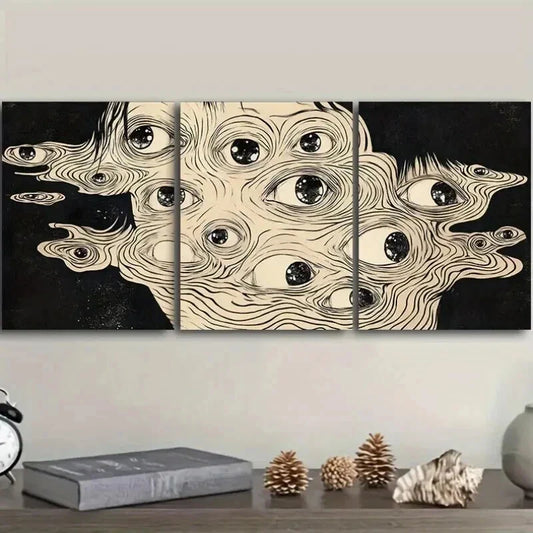 3pcs Face Made of Many Eyes Decoration Wall Art Set Canvas Framed 40x60cm - High Quality Print 100% Australian Made Wall Canvas Ready to Hang
