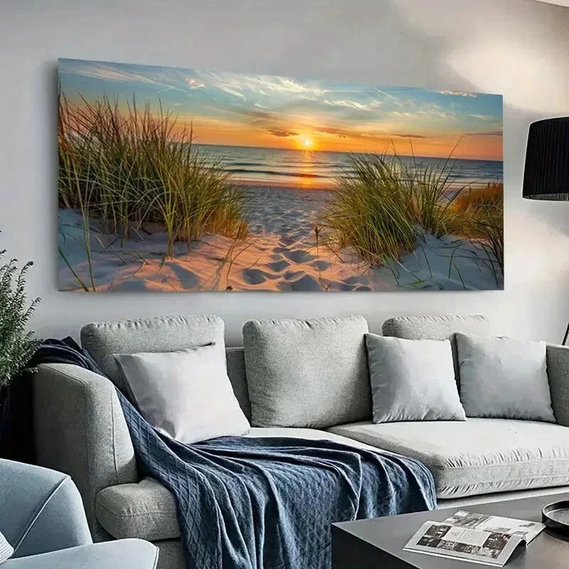 Modern Beach Sunset Scene Shore Wall Art Canvas Office Home Room Framed 120x60cm