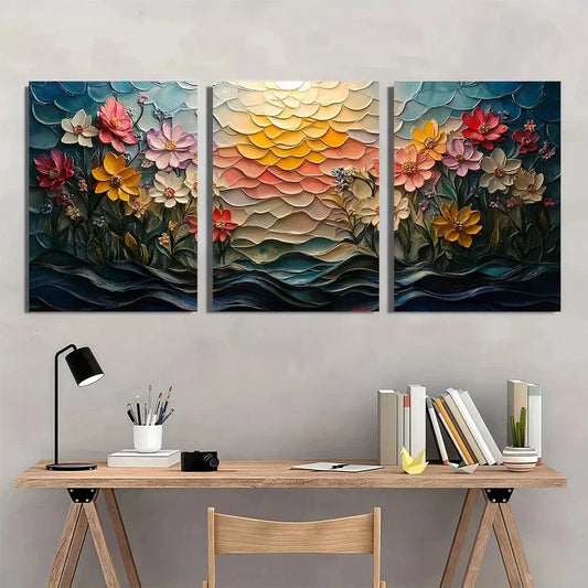 3pcs Floral Vibrant Irregular Shape Metal Print Ready to Hang Art