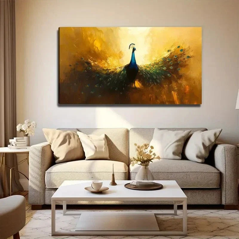 Bird King Open Screen Peacock Wall Art Canvas Office Home Room Framed 80x45cm