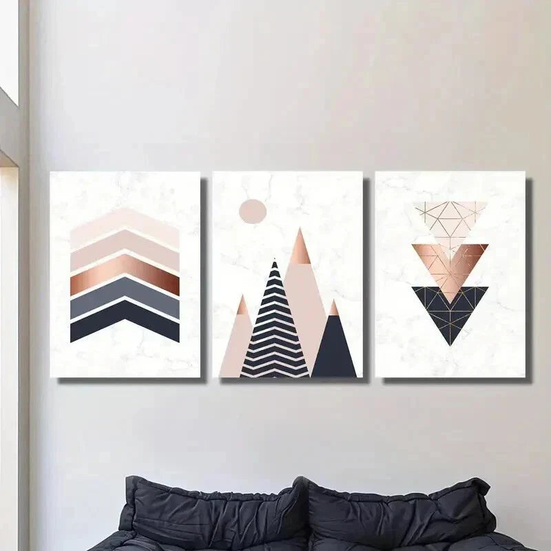 3pcs Modern Geometric Decor with Marble Texture Wall Art Set Canvas Framed 40x60cm - High Quality Print 100% Australian Made Wall Canvas Ready to Hang
