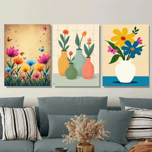 3pcs Colorful Floral Modern Abstract Flower Metal Print Ready to Hang Art