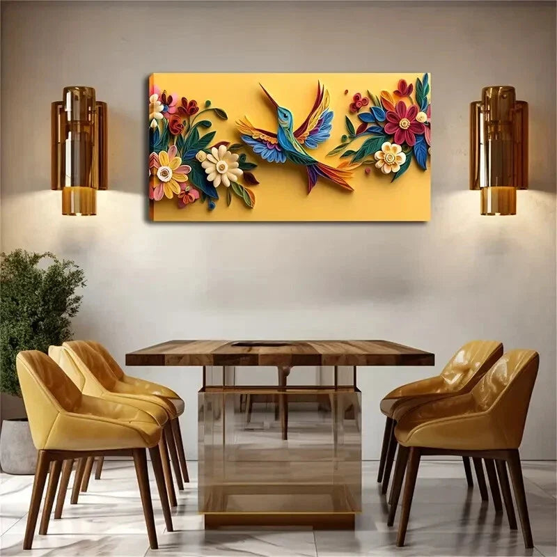 Yellow Colorful Hummingbird Wall Art Canvas Office Home Room Framed 120x60cm