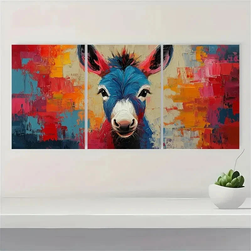 3pcs Modern Farmhouse Decor with Bold Blue Metal Print Ready to Hang Art