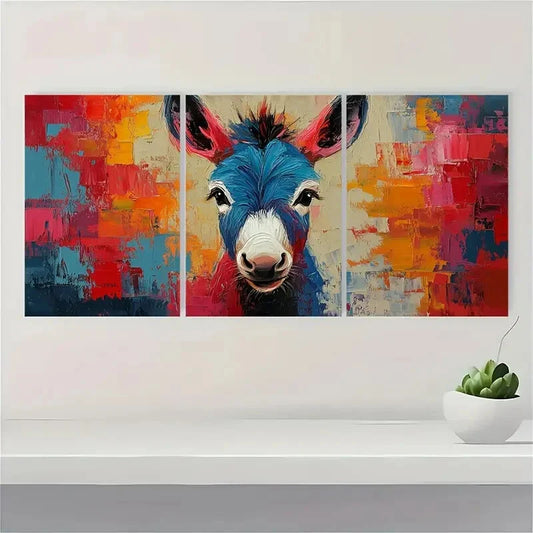 3pcs Modern Farmhouse Decor with Bold Blue Metal Print Ready to Hang Art