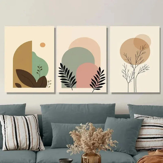 3pcs Modern Abstract Boho Style Brown Metal Print Ready to Hang Art