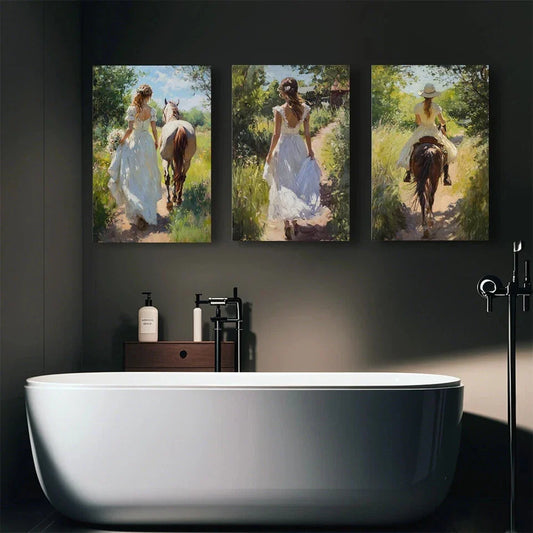 3pcs Horse Riding Theme Forest Blue Sky Metal Print Ready to Hang Art