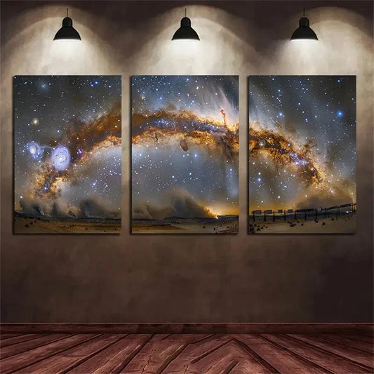 3pcs Milky Way Golden Blue Green Metal Print Ready to Hang Art