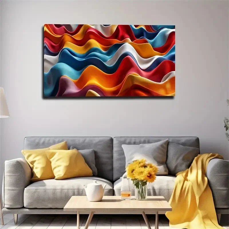 Bohemian Modern Colorful Wavy Wall Art Canvas Office Home Room Framed 80x45cm