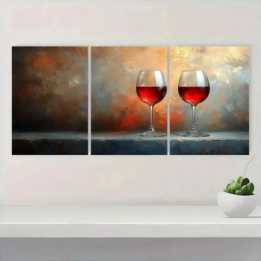 3pcs Red Wine Themed Abstract Tableware Metal Print Ready to Hang Art