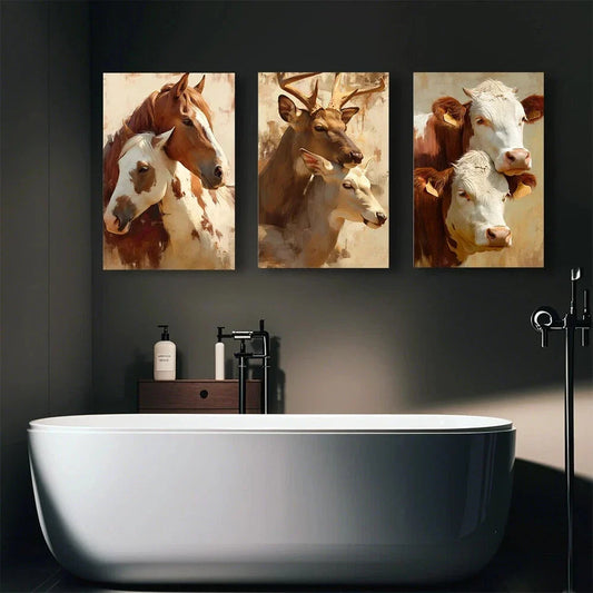 3pcs Abstract Warm Animal Friends Horses Metal Print Ready to Hang Art