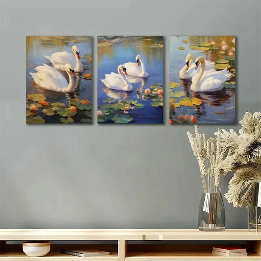 3pcs Swan Gallery Romantic Painting Vintage Metal Print Ready to Hang Art