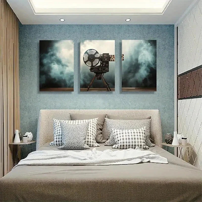 3pcs Vintage Film Projector Design Perfect Wall Art Set Canvas Framed 40x60cm - High Quality Print 100% Australian Made Wall Canvas Ready to Hang