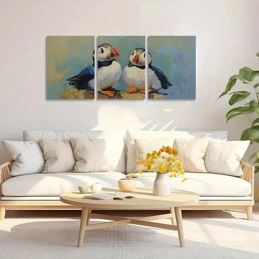 3pcs Sea Parrot Two Puffins Metal Print Ready to Hang Art