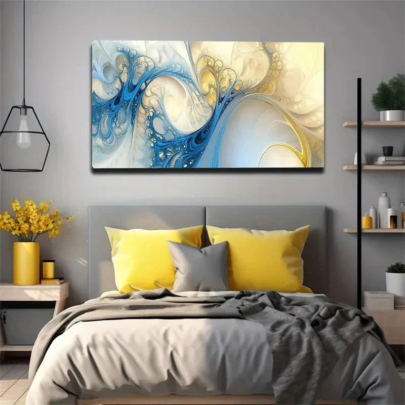 Fantasy Blue & Yellow Mesh Wall Art Canvas Office Home Room Framed 120x60cm