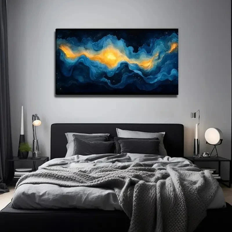 Bohemian Style Blue Smoke Wall Art Canvas Office Home Room Framed 80x45cm