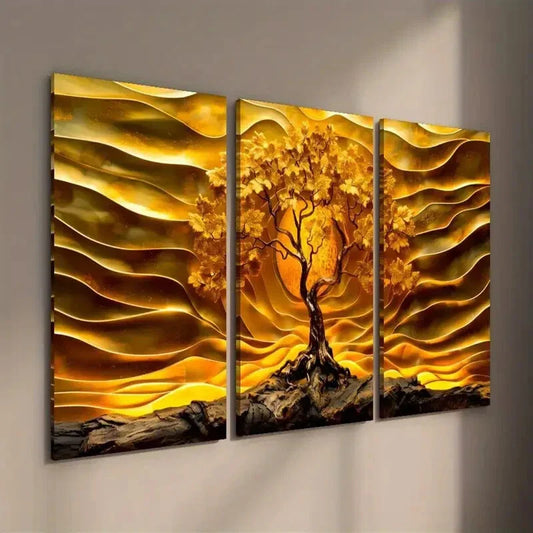 3pcs Abstract Golden Tree of Life Wall Art Set Canvas Framed 40x60cm - High Quality Print 100% Australian Made Wall Canvas Ready to Hang