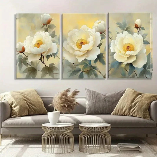 3pcs Elegant Peony Flower Set Featuring Perfect Wall Art Set Canvas Framed 40x60cm - High Quality Print 100% Australian Made Wall Canvas Ready to Hang