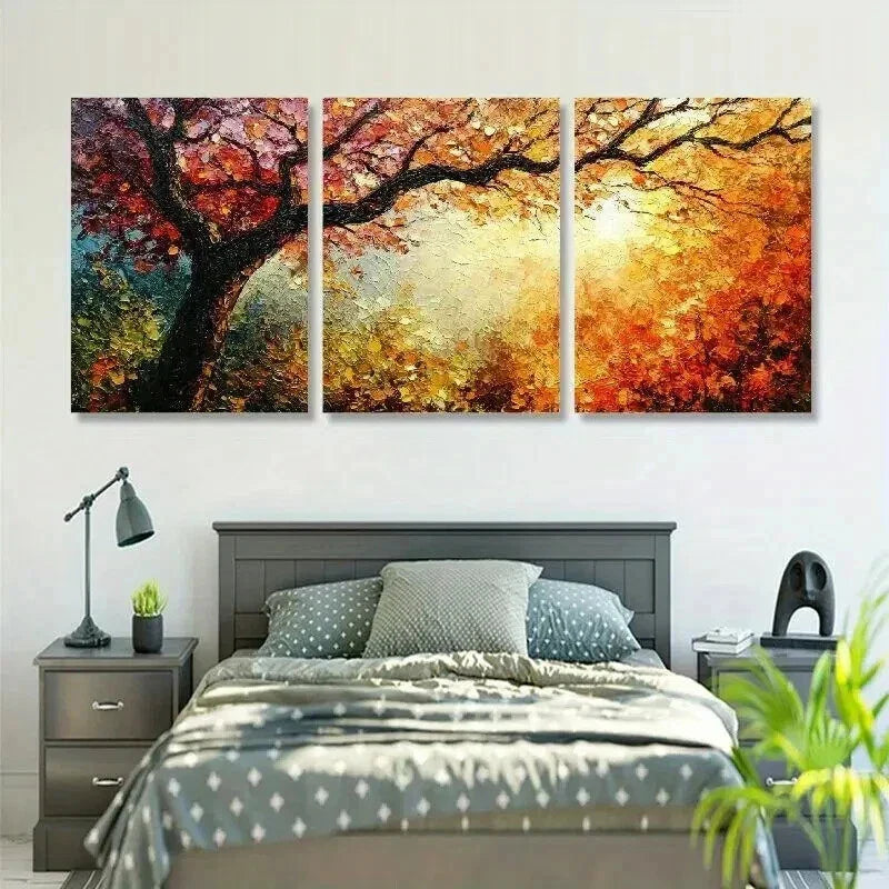 3pcs Dynamic Color Autumn Tree Triptych Wall Art Set Canvas Framed 40x60cm - High Quality Print 100% Australian Made Wall Canvas Ready to Hang
