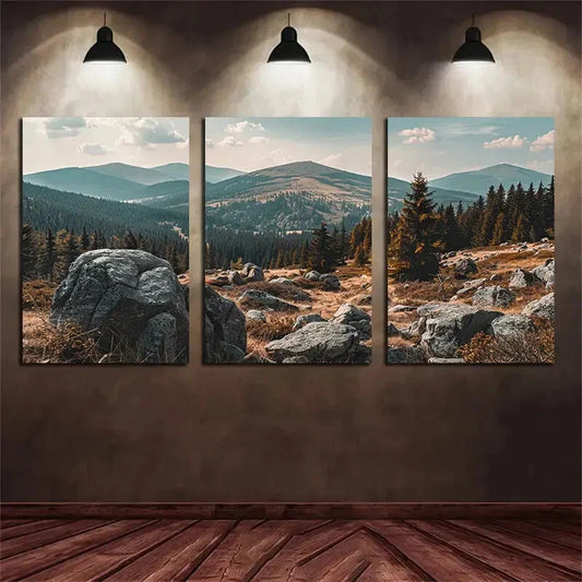 3pcs Mountain View Big Stones Metal Print Ready to Hang Art