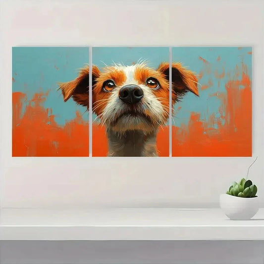 3pcs Vibrant Blue & Orange Abstract Dog Metal Print Ready to Hang Art