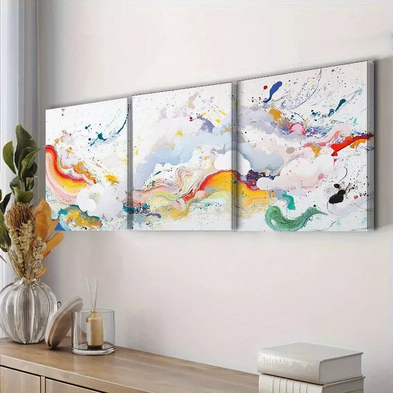 3pcs Colorful Paint Splash Canvas Abstract Wall Art Set Canvas Framed 40x60cm - High Quality Print 100% Australian Made Wall Canvas Ready to Hang