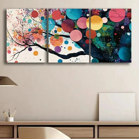 3pcs Colorful Trees with Circles Beauty Perfect Wall Art Set Canvas Framed 40x60cm - High Quality Print 100% Australian Made Wall Canvas Ready to Hang