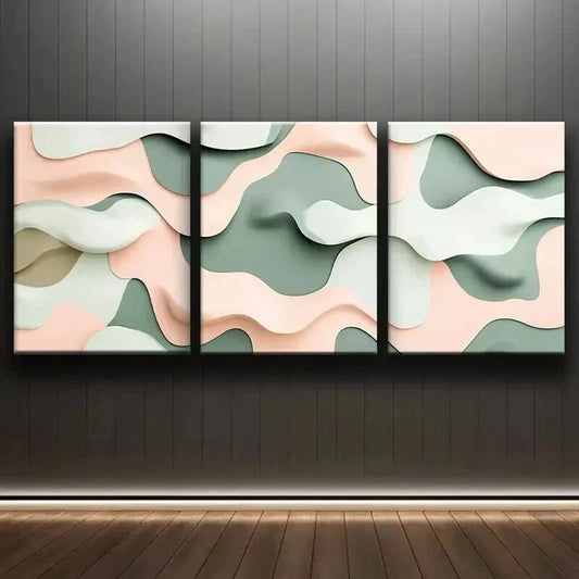 3pcs Abstract Shapes and Soft Pastel Colors Wall Art Set Canvas Framed 40x60cm - High Quality Print 100% Australian Made Wall Canvas Ready to Hang