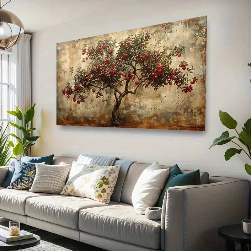 Fruit Tree Retro Nature Beauty Wall Art Canvas Office Home Room Framed 120x60cm