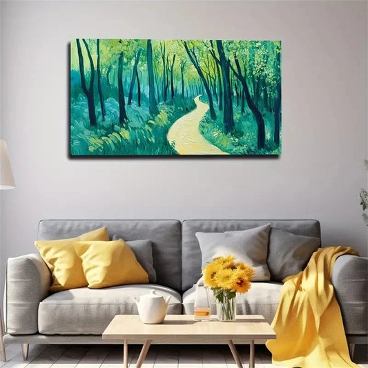 Tranquil Forest Pathway Serene Wall Art Canvas Office Home Room Framed 80x45cm