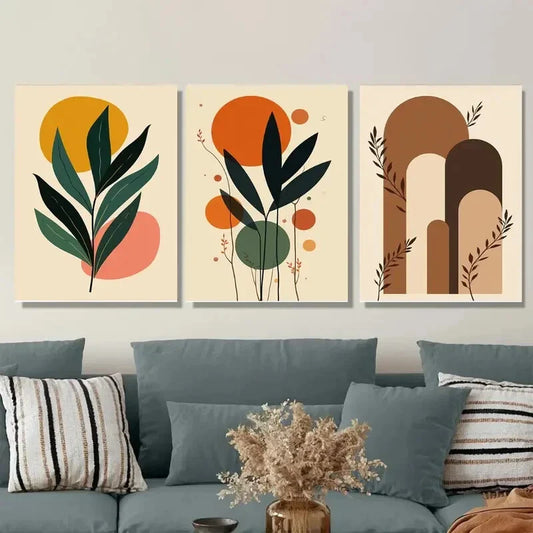 3pcs Modern Abstract Leaf Geometric Shapes Metal Print Ready to Hang Art