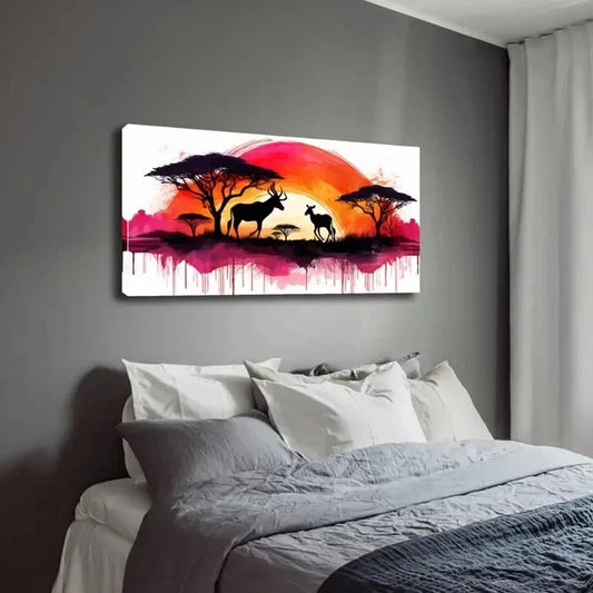 Serene Sunset Acacia Trees Wall Art Canvas Office Home Room Framed 80x45cm