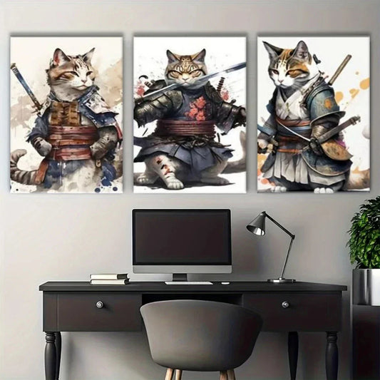 3pcs Warrior Cat Fantasy Modern Metal Print Ready to Hang Art