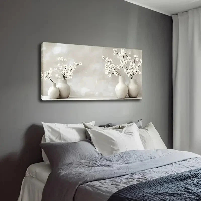 White Flower Branch In Vase Wall Art Canvas Office Home Room Framed 120x60cm