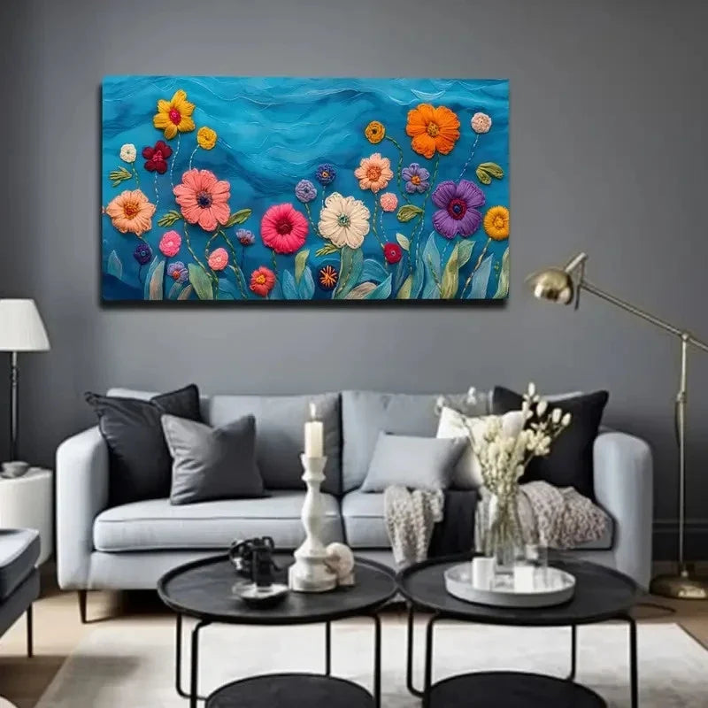 Colorful Flowers & Blue Sky Wall Art canvas office home room framed 120x60cm