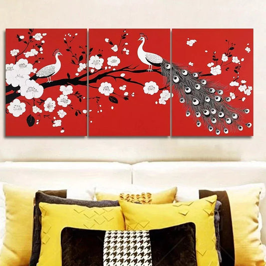 3pcs Modern Peacock & Floral Design, Wall Art Set Canvas Framed 40x60cm - High Quality Print 100% Australian Made Wall Canvas Ready to Hang