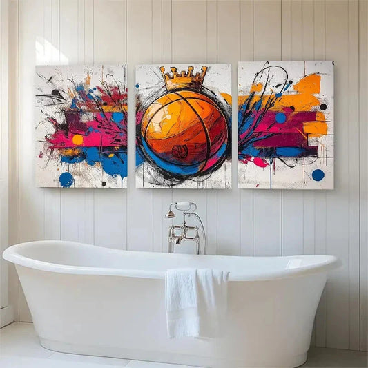 3pcs Basketball Crown Graffiti Sport Perfect Wall Art Set Canvas Framed 40x60cm - High Quality Print 100% Australian Made Wall Canvas Ready to Hang