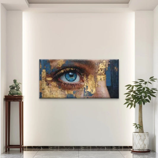 Golden Eye, an Abstract Wall Art Canvas Office Home Room Framed 80x45cm